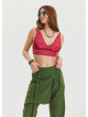 Lace Up Open Back Adjustable Red Crop Blouse 4647